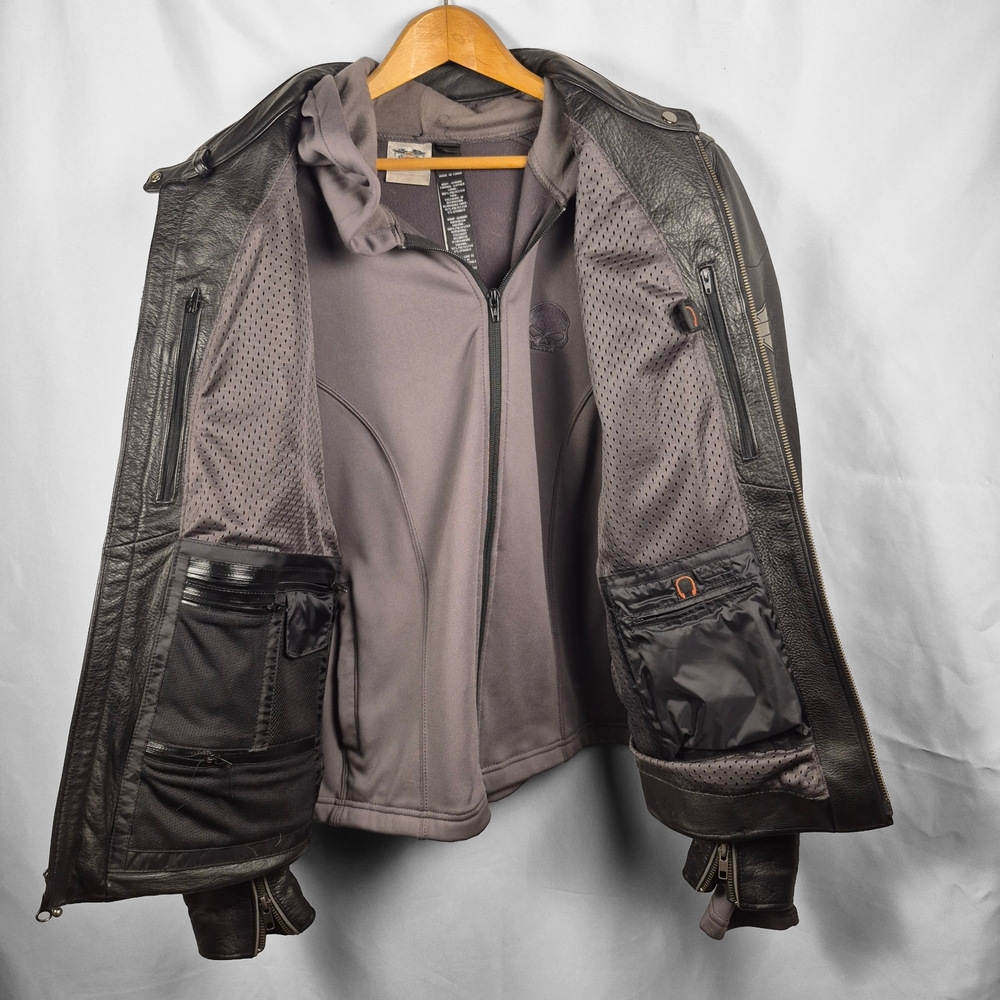 Harley Davidson Willie G Reflective Skull Leather Motorcycle Jacket  Size 2W/2XL - Picture 9 of 12